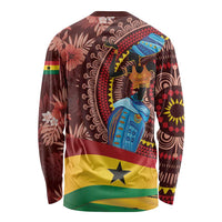 Unisex long-sleeve shirt with Ghana flag stripe and star, bold African print