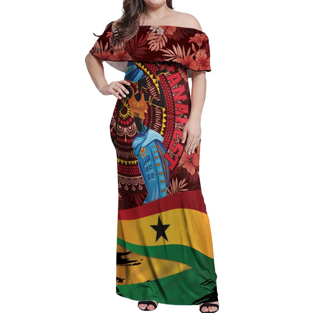 Panafest Off Shoulder Maxi Dress Ghana Tropical African Pattern - Wonder Print Shop