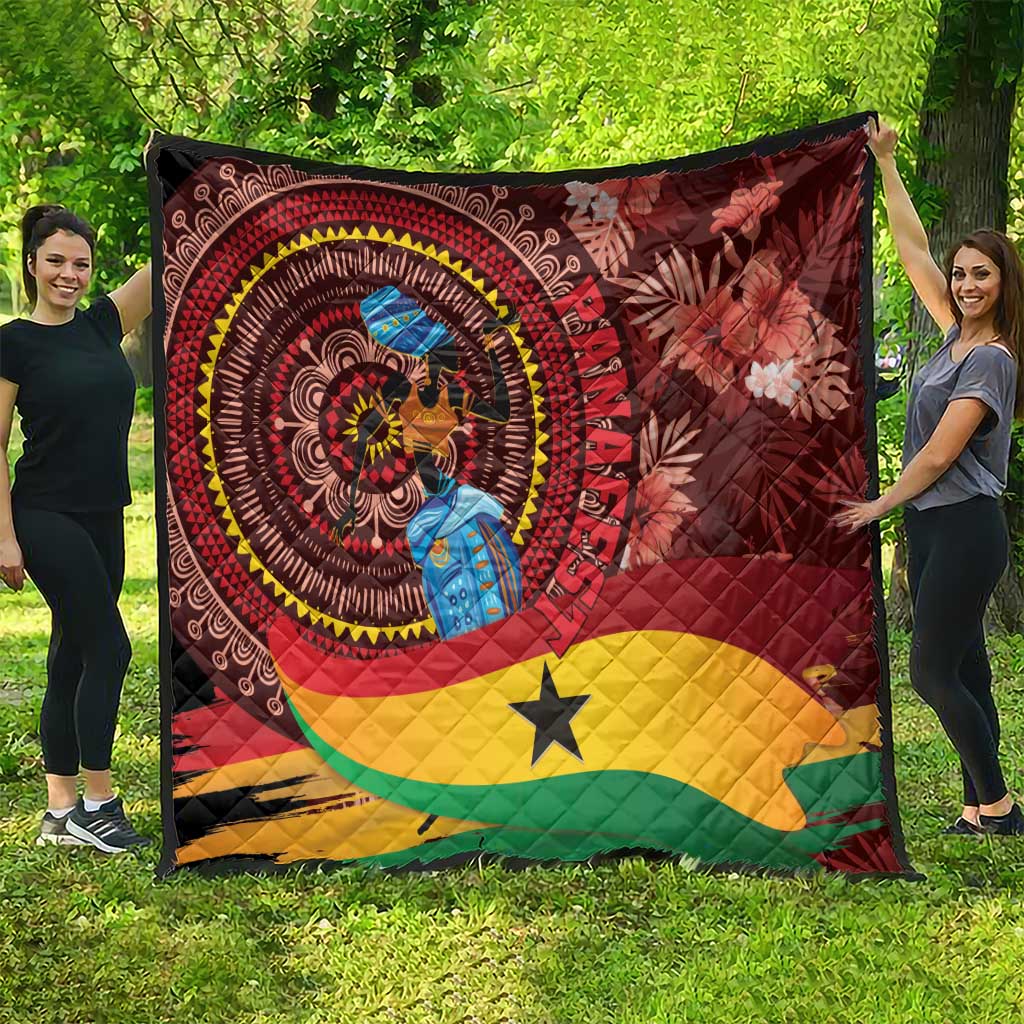 Panafest Ghana tropical quilt with portrait medallion center, red maroon, yellow, green, star
