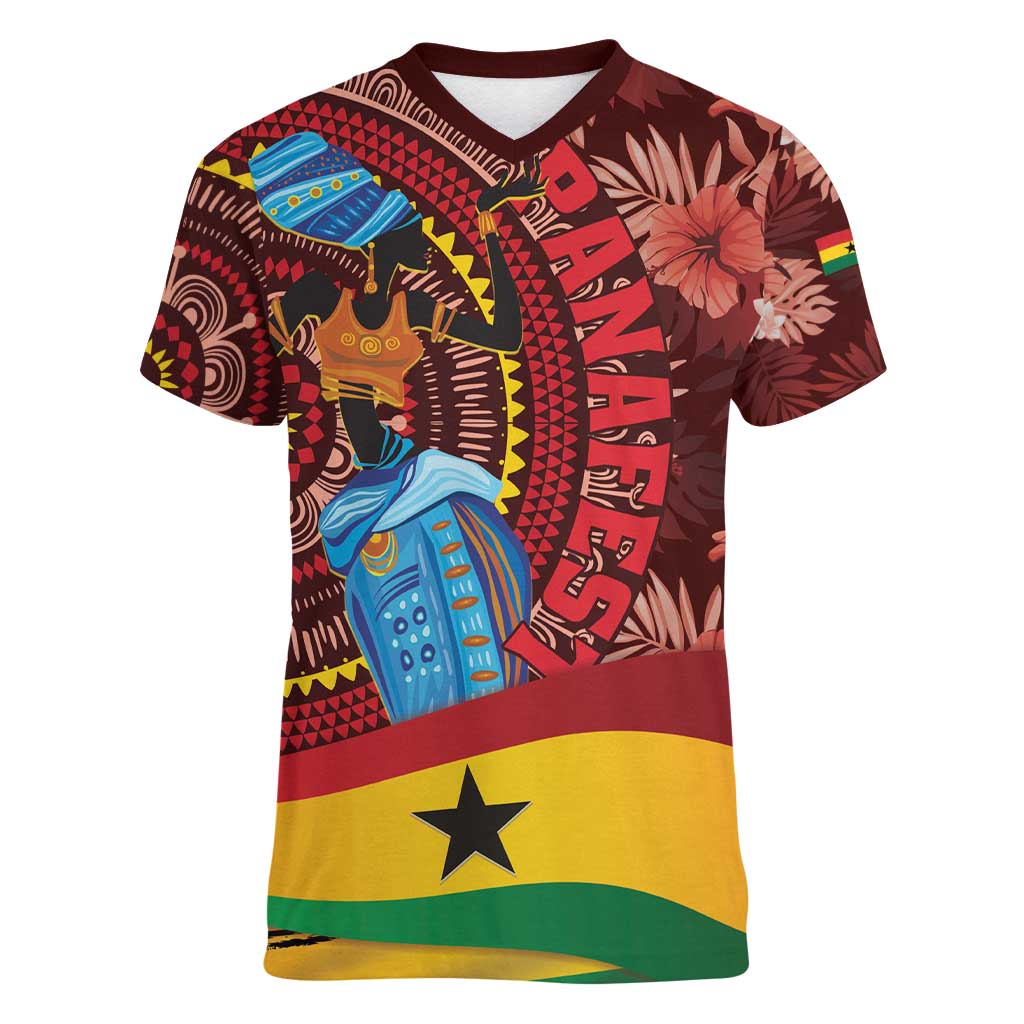 Panafest Women V-Neck T-Shirt Ghana Tropical African Pattern - Wonder Print Shop