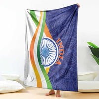 Large India flag themed blanket with blue paisley patterns and circular emblem