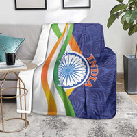 India independence blanket featuring blue mandala paisley background and emblem