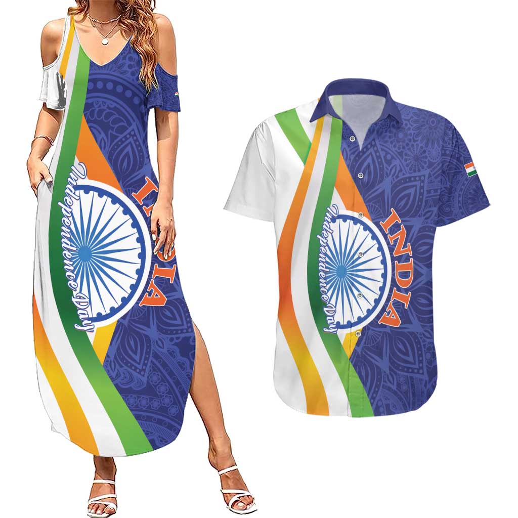 India Independence Day Couples Matching Summer Maxi Dress and Hawaiian Shirt Mandala Paisley Floral - Wonder Print Shop