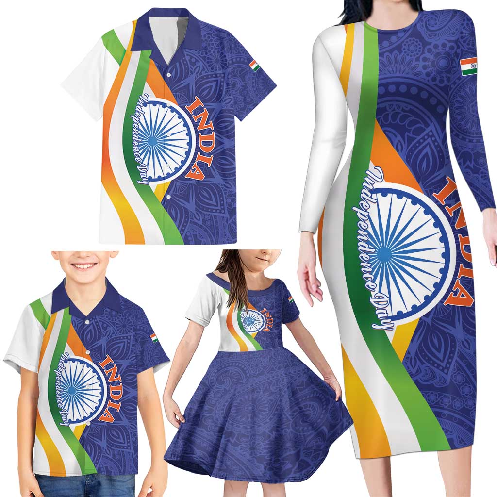 India Independence Day Family Matching Long Sleeve Bodycon Dress and Hawaiian Shirt Mandala Paisley Floral - Wonder Print Shop