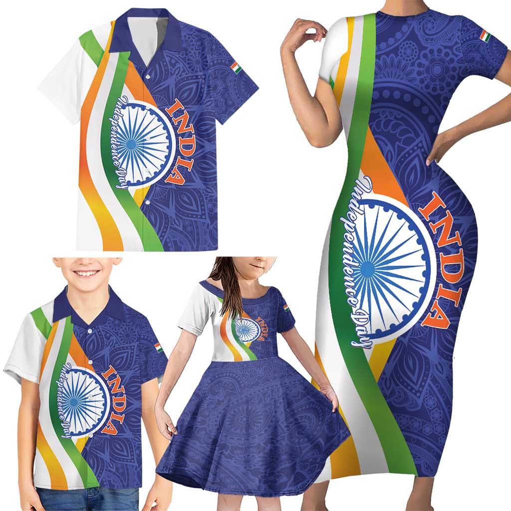 India Independence Day Family Matching Short Sleeve Bodycon Dress and Hawaiian Shirt Mandala Paisley Floral - Wonder Print Shop