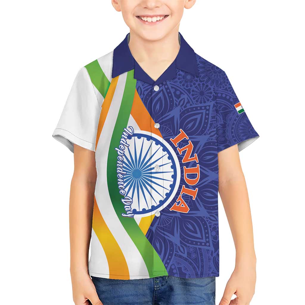 India Independence Day Kid Hawaiian Shirt Mandala Paisley Floral - Wonder Print Shop