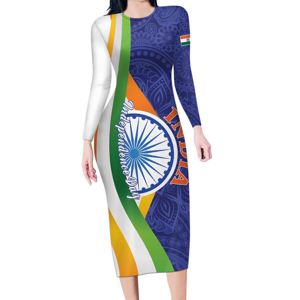 India Independence Day Long Sleeve Bodycon Dress Mandala Paisley Floral - Wonder Print Shop