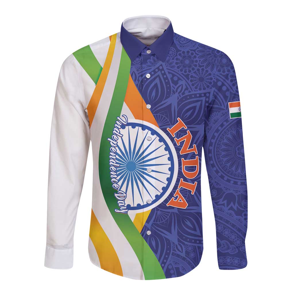 India Independence Day Long Sleeve Button Shirt Mandala Paisley Floral - Wonder Print Shop