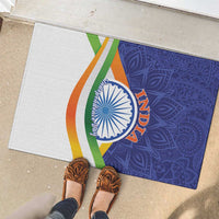 Rubber doormat with blue paisley and tricolor bands, 'INDIA' logo