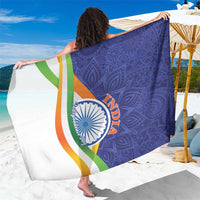 Independence Day sarong with blue paisley, tricolor stripes, and India emblem
