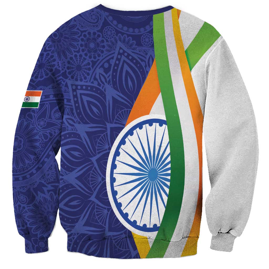 Unisex sweatshirt in navy blue with tricolor stripe panel and Ashoka Chakra emblem