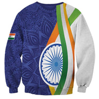 Unisex sweatshirt in navy blue with tricolor stripe panel and Ashoka Chakra emblem