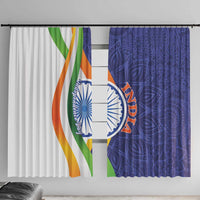 Window curtain panel set with blue and white mandala paisley floral, plus tri-color diagonal stripe