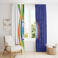 Window curtain panels with gathered top: white with tricolor stripe and blue mandala paisley