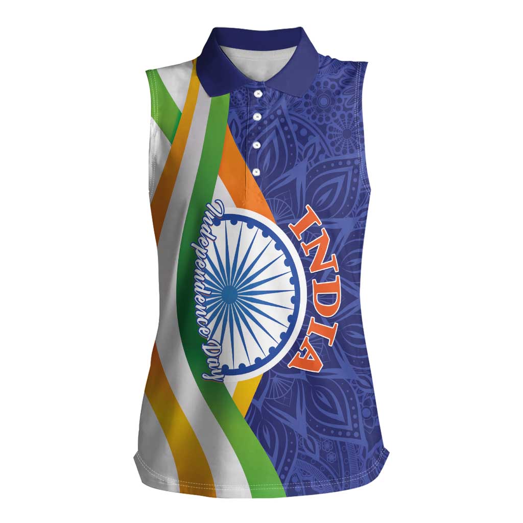 India Independence Day Women Sleeveless Polo Shirt Mandala Paisley Floral