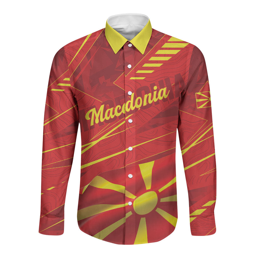 Personalised Macedonia Long Sleeve Button Shirt Flag Color Inspired