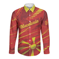 Personalised Macedonia Long Sleeve Button Shirt Flag Color Inspired