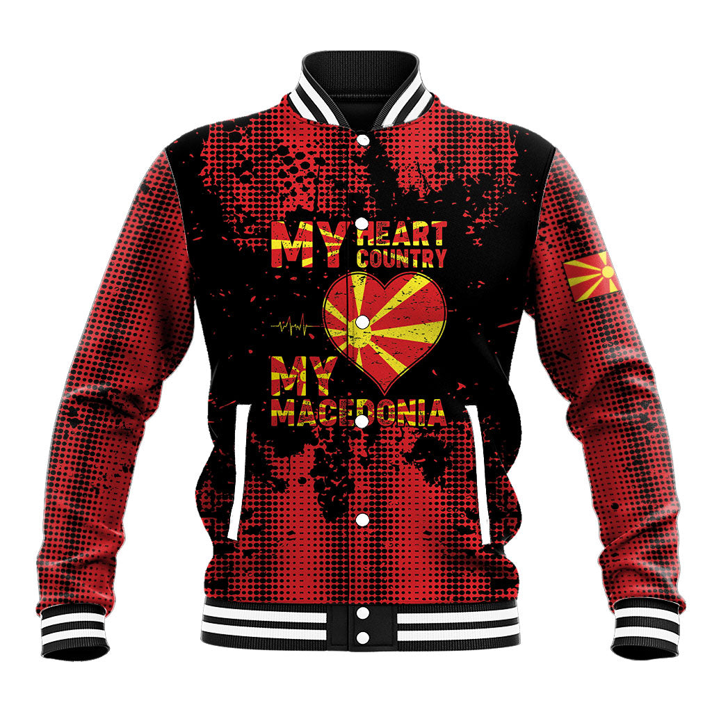 Personalised My Heart My Country My Macedonia Baseball Jacket Grunge Style