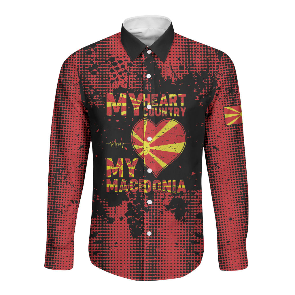 Personalised My Heart My Country My Macedonia Long Sleeve Button Shirt Grunge Style