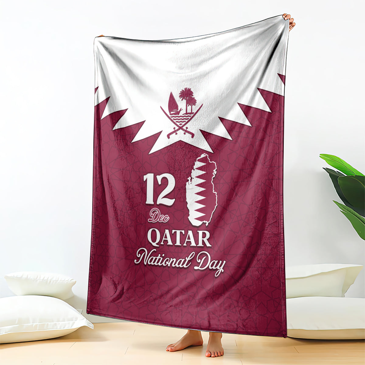 personalised-qatar-national-day-blanket-dawlat-qatar-map-islamic-pattern