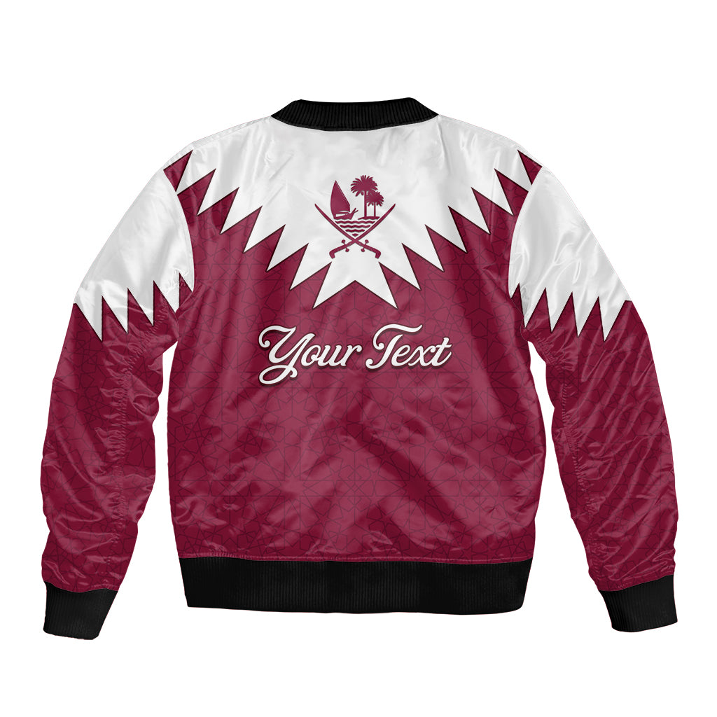 Red and white bomber jacket back print with zigzag pattern and Your Text