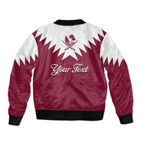 Red and white bomber jacket back print with zigzag pattern and Your Text
