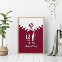 Wood-framed red Qatar National Day wall art with Qatar map silhouette and 12 Dec text