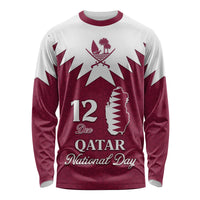 Unisex long-sleeve shirt with red-white Qatar map and National Day graphic