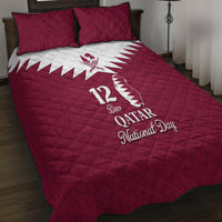 Red quilt bed set with 2 pillow covers, Qatar map emblem, '12' and National Day text