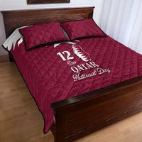 Red quilt bed set with 2 pillow covers, white emblem and '12 Qatar National Day' design