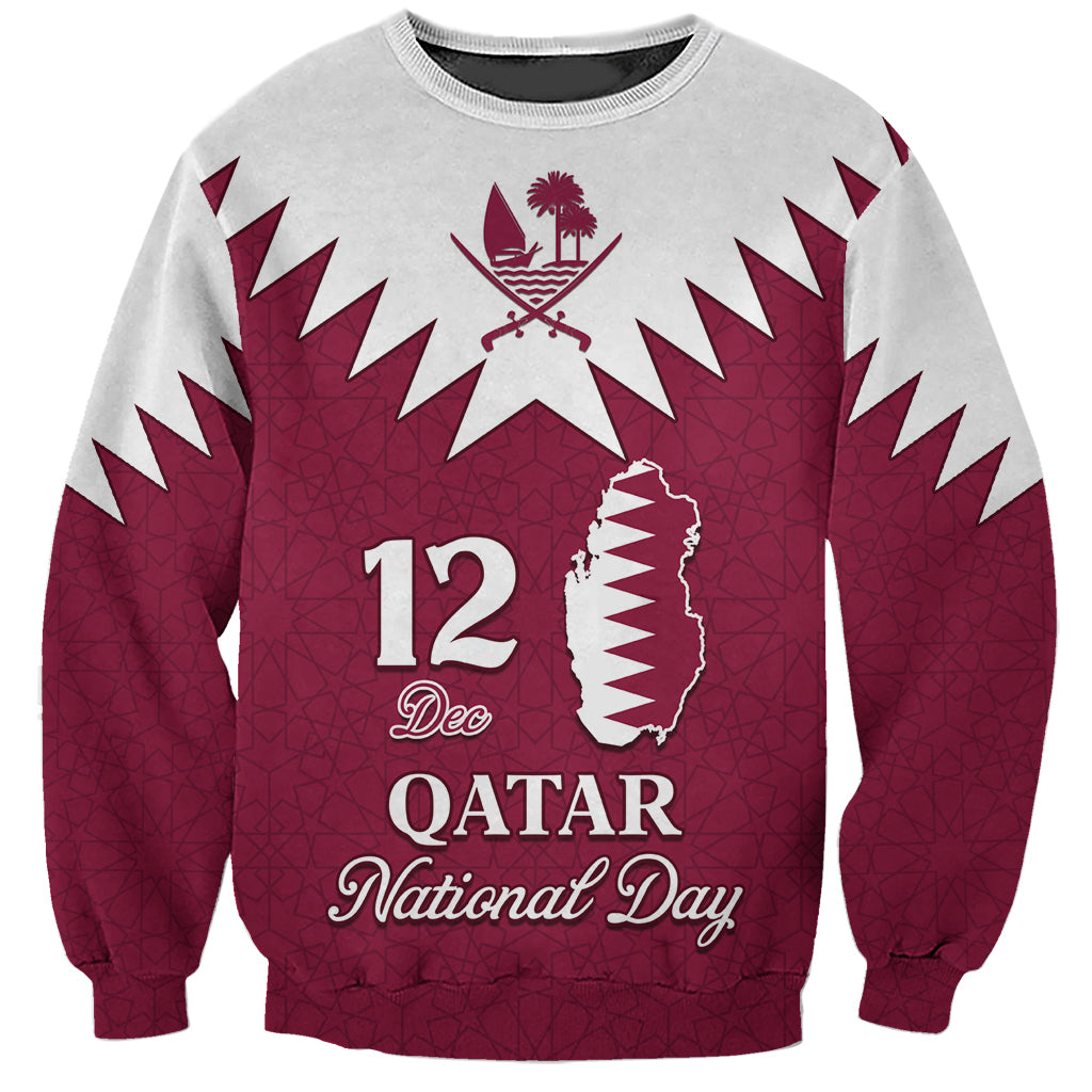 Qatar National Day sweatshirt, maroon and gray, front print with map, 12 Dec text
