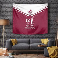 Qatar National Day tapestry, red with white Qatar map, emblem and 12 Dec text