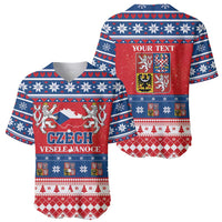 Red and blue Christmas baseball jersey shown front and back with Czech crest graphics