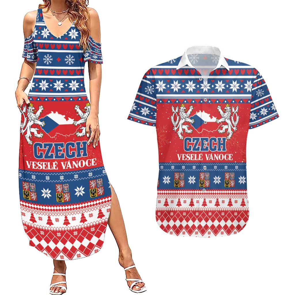 Personalized Czech Republic Christmas Couples Matching Summer Maxi Dress and Hawaiian Shirt Czechia Vesele Vanoce - Wonder Print Shop