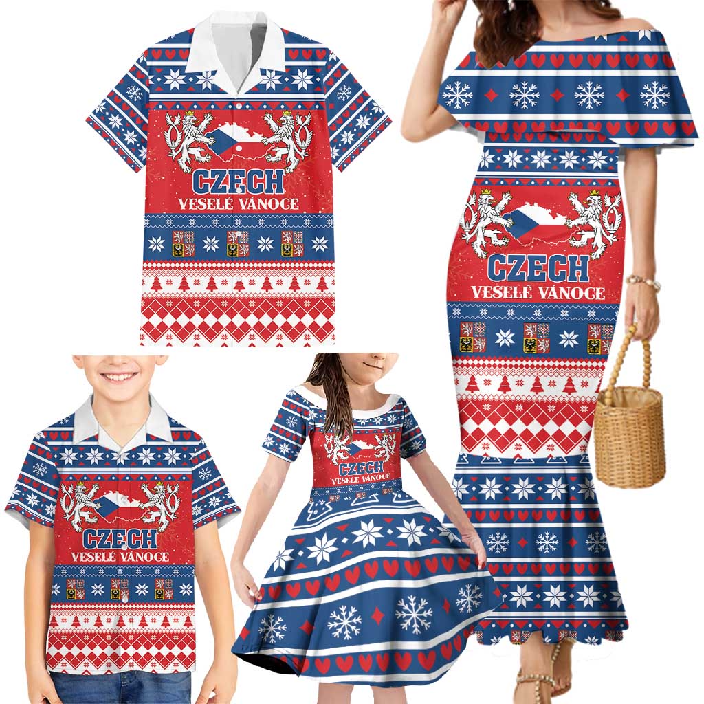 Personalized Czech Republic Christmas Family Matching Mermaid Dress and Hawaiian Shirt Czechia Vesele Vanoce - Wonder Print Shop