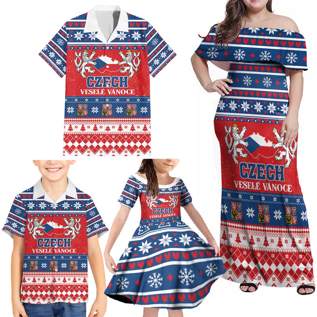 Personalized Czech Republic Christmas Family Matching Off Shoulder Maxi Dress and Hawaiian Shirt Czechia Vesele Vanoce - Wonder Print Shop