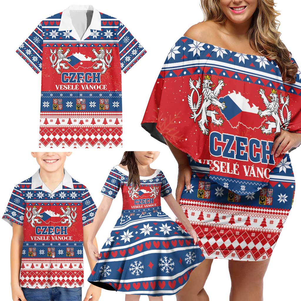 Personalized Czech Republic Christmas Family Matching Off Shoulder Short Dress and Hawaiian Shirt Czechia Vesele Vanoce - Wonder Print Shop