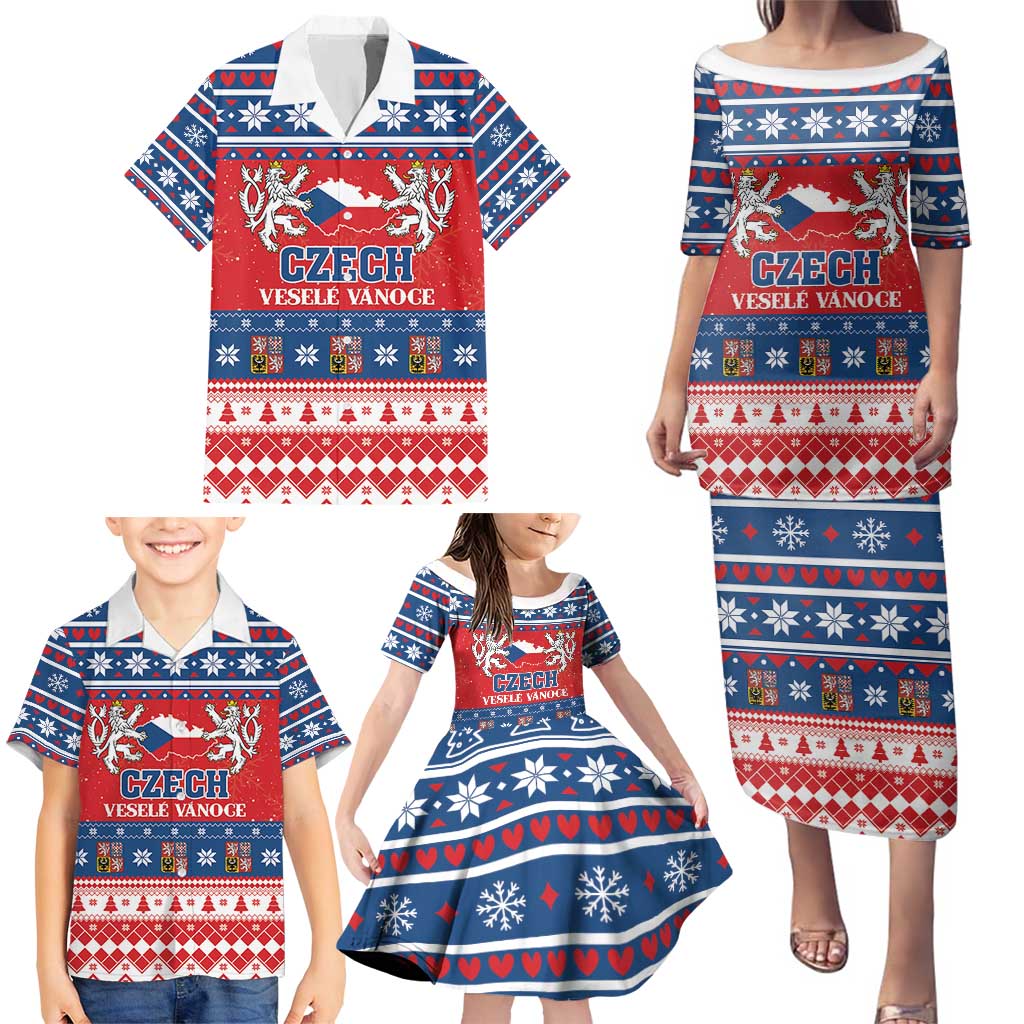 Personalized Czech Republic Christmas Family Matching Puletasi and Hawaiian Shirt Czechia Vesele Vanoce - Wonder Print Shop