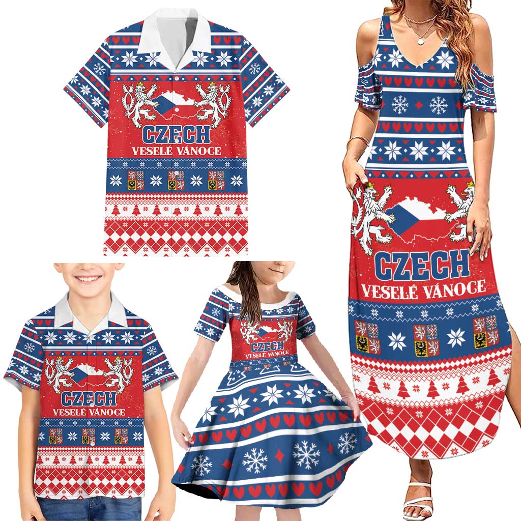 Personalized Czech Republic Christmas Family Matching Summer Maxi Dress and Hawaiian Shirt Czechia Vesele Vanoce - Wonder Print Shop