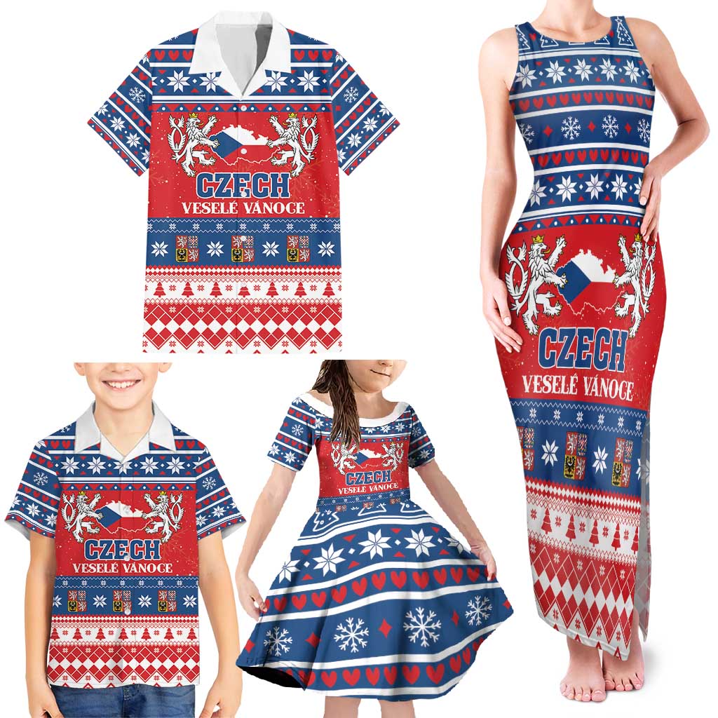 Personalized Czech Republic Christmas Family Matching Tank Maxi Dress and Hawaiian Shirt Czechia Vesele Vanoce - Wonder Print Shop