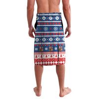 Holiday patterned shorts in red, blue, white with 'YOUR TEXT' front panel