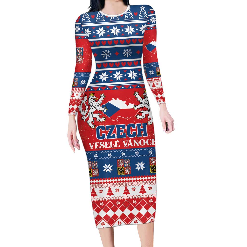 Personalized Czech Republic Christmas Long Sleeve Bodycon Dress Czechia Vesele Vanoce - Wonder Print Shop