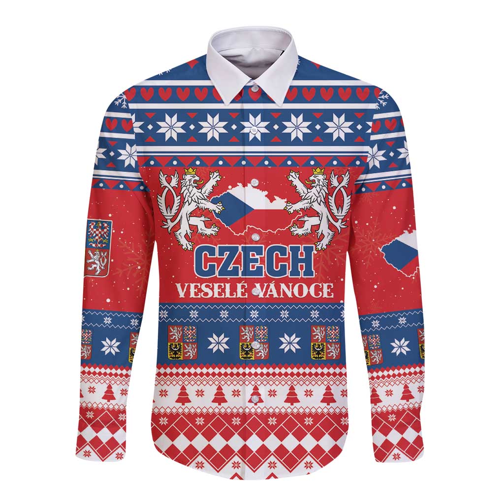 Personalized Czech Republic Christmas Long Sleeve Button Shirt Czechia Vesele Vanoce - Wonder Print Shop