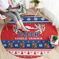 Round Czech Republic Christmas carpet in red with Czechia Vesele Vanoce print