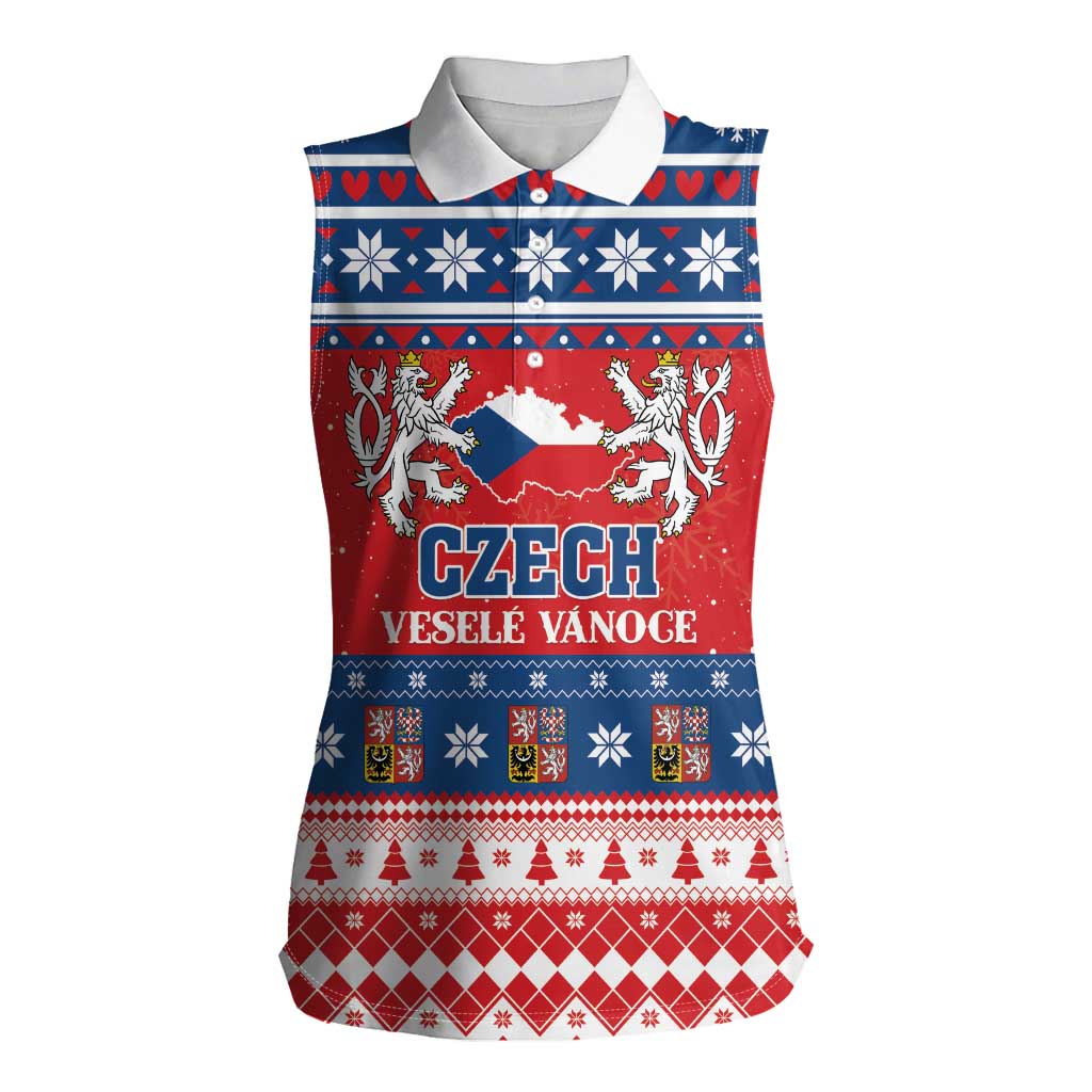 Personalized Czech Republic Christmas Women Sleeveless Polo Shirt Czechia Vesele Vanoce - Wonder Print Shop