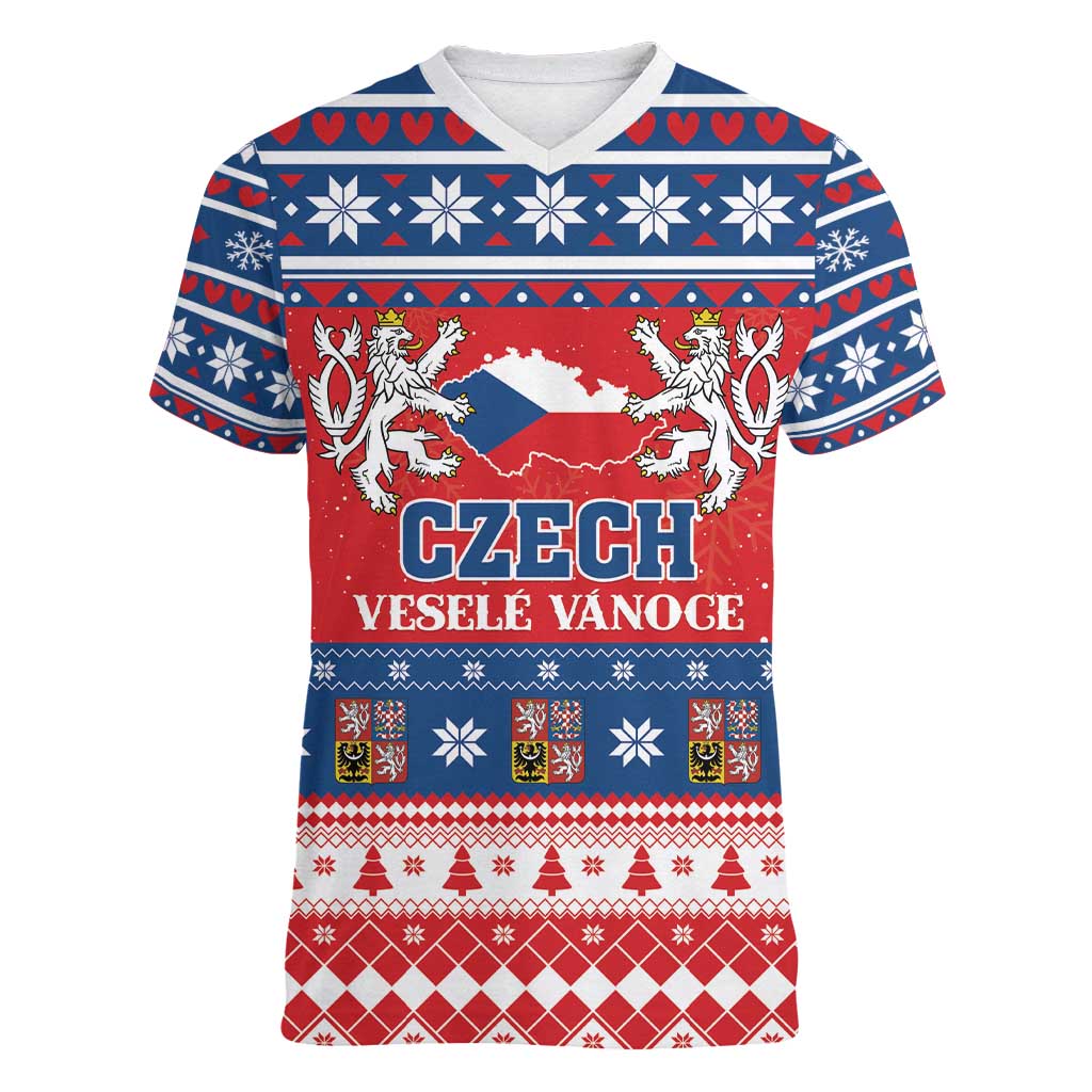 Personalized Czech Republic Christmas Women V-Neck T-Shirt Czechia Vesele Vanoce - Wonder Print Shop