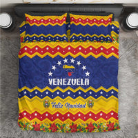 Venezuela Christmas bedding set with blue, yellow, and red zigzag stripes; “VENEZUELA” and “Feliz Navidad”
