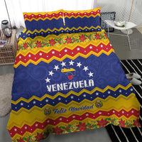 Venezuela Christmas bedding set with blue star medallion, “VENEZUELA” lettering, and festive stripes