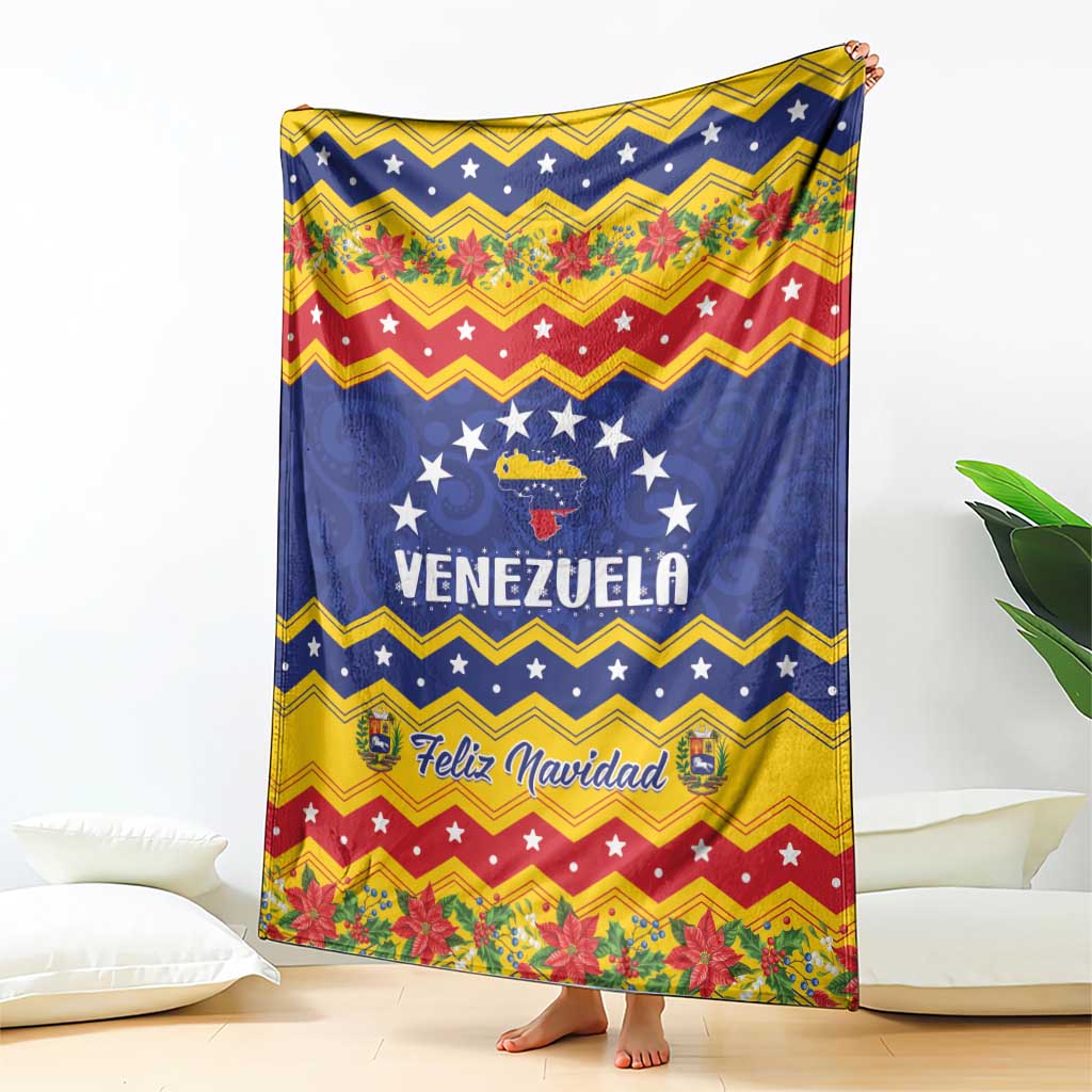 Venezuela Christmas blanket hanging with blue, red, and yellow chevron pattern