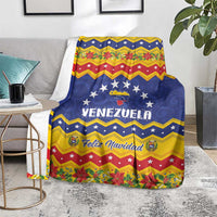 Venezuela Christmas blanket on armchair with blue stars, red waves, and flowers